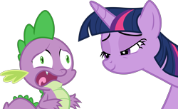 Size: 9083x5560 | Tagged: safe, artist:frownfactory, character:spike, character:twilight sparkle, character:twilight sparkle (alicorn), species:alicorn, species:dragon, species:pony, episode:triple threat, g4, my little pony: friendship is magic, .svg available, absurd resolution, faec, female, lidded eyes, male, mare, open mouth, out of context, panic, simple background, smiling, svg, transparent background, vector