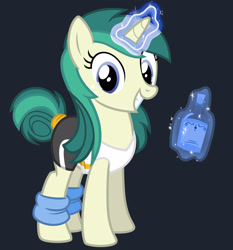 Size: 2800x3000 | Tagged: safe, artist:cheezedoodle96, artist:tyamat, edit, oc, oc only, oc:spring starflower, species:pony, species:unicorn, black background, bottle, cute, female, freckles, magic, male to female, mare, recolor, simple background, solo, spandex, tail bun, trans female, transgender, vector