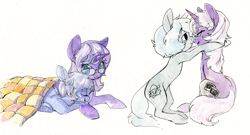Size: 1280x691 | Tagged: safe, artist:php27, oc, oc only, oc:sleepyhead, species:earth pony, species:pony, species:unicorn, boop, noseboop, sleeping, traditional art, watercolor painting