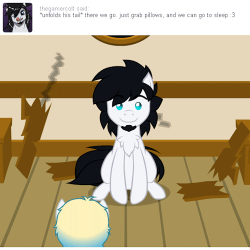 Size: 500x500 | Tagged: safe, artist:aha-mccoy, oc, oc only, oc:gamercolt, oc:tosh, species:earth pony, species:pony, animated, chest fluff, facial hair, fluffy tail, goatee, male, nopony-ask-mclovin, pullstring, robot, robot pony, solo focus, stallion, tape
