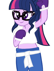 Size: 1200x1600 | Tagged: safe, artist:toyminator900, character:twilight sparkle, character:twilight sparkle (scitwi), species:eqg human, my little pony:equestria girls, boxing, clothing, midriff, short shirt, simple background, sports, transparent background