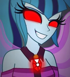 Size: 776x857 | Tagged: safe, artist:cbear624, character:sonata dusk, my little pony:equestria girls, evil, glowing eyes, grin, red eyes, smiling, wings