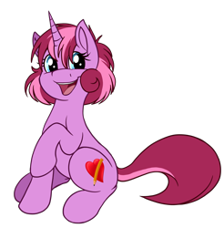 Size: 2747x2790 | Tagged: safe, artist:sugaryviolet, oc, oc only, oc:sugary violet, species:pony, species:unicorn, 2018 community collab, derpibooru community collaboration, female, mare, open mouth, raised hoof, simple background, sitting, smiling, solo, transparent background
