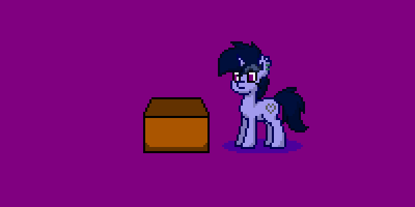 Size: 600x300 | Tagged: safe, artist:kimjoman, oc, oc only, oc:ponepony, oc:purple flix, species:earth pony, species:pony, species:unicorn, pony town, :|, animated, blinking, box, cardboard box, cute, derp, eye contact, female, jumping, looking at each other, male, mare, ocbetes, open mouth, pony in a box, purple background, running, scared, shaking, simple background, stallion, wide eyes, yo