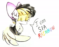 Size: 2650x2117 | Tagged: safe, artist:liaaqila, character:songbird serenade, my little pony: the movie (2017), chest fluff, female, pun, rainbow (song), sia (singer), simple background, solo, traditional art, white background