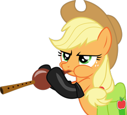 Size: 5653x5154 | Tagged: safe, artist:frownfactory, character:applejack, species:earth pony, species:pony, episode:somepony to watch over me, g4, my little pony: friendship is magic, .svg available, absurd resolution, clothing, female, fireproof boots, flute, gloves, mare, musical instrument, saddle bag, simple background, solo, svg, transparent background, vector