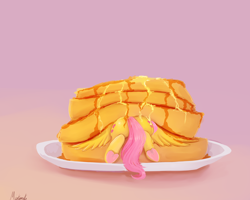 Size: 2500x2000 | Tagged: safe, artist:miokomata, character:fluttershy, species:pegasus, species:pony, both cutie marks, butter, buttstuck, cute, female, flutterbutt, food, gradient background, high res, maple syrup, mare, plate, plot, ponies in food, prone, rear view, shyabetes, solo, spread wings, stuck, this will end in weight gain, underhoof, waffle, wings