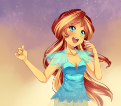 Size: 2064x1800 | Tagged: safe, artist:loyaldis, character:sunset shimmer, episode:my past is not today, g4, my little pony: equestria girls, my little pony:equestria girls, cleavage, clothing, crying, female, open mouth, singing, smiling, solo, stars, tears of joy