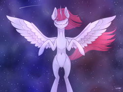 Size: 3876x2880 | Tagged: safe, alternate version, artist:dsp2003, oc, oc only, oc:fausticorn, species:alicorn, species:pony, alicorn oc, eyes closed, female, mare, shooting star, solo, space, stars