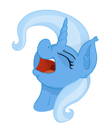 Size: 1980x2300 | Tagged: safe, artist:paskanaakka, derpibooru original, character:trixie, species:pony, species:unicorn, bust, ear fluff, eyes closed, female, laughing, mare, open mouth, portrait, simple background, solo, transparent background