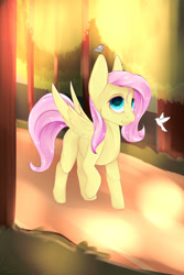 Size: 2000x3000 | Tagged: safe, artist:chapaevv, character:fluttershy, species:bird, species:pegasus, species:pony, female, forest, high res, magic, mare, missing cutie mark, solo