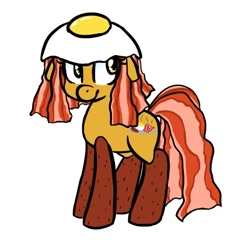 Size: 474x490 | Tagged: safe, artist:jessy, augmented tail, bacon, bacon and eggs, female, food pony, original species, simple background, solo, white background