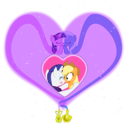 Size: 1750x1750 | Tagged: safe, artist:themexicanpunisher, character:applejack, character:rarity, character:trixie, character:twilight sparkle, species:pony, ship:rarijack, ship:twixie, eyes closed, female, genie, heart, kissing, lesbian, mare, shipping, simple background, transparent background