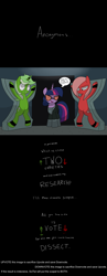 Size: 2048x5298 | Tagged: safe, artist:moonatik, derpibooru original, character:twilight sparkle, character:twilight sparkle (scitwi), oc, oc:downvote, oc:upvote, species:pony, derpibooru, derpibooru ponified, apron, bondage, boots, clothing, female, general deathshead, gloves, goggles, horn ring, impending doom, magic suppression, mare, meta, misspelling, ponified, reference, sadistic choice, shoes, talking to viewer, text, tyrant sparkle, unsexy bondage, wolfenstein, wolfenstein the new order