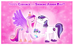 Size: 2656x1602 | Tagged: safe, artist:90sigma, artist:andoanimalia, artist:xebck, character:princess cadance, character:princess flurry heart, character:shining armor, species:alicorn, species:pony, species:unicorn, ship:shiningcadance, baby, baby pony, daughter, diaper, eyes closed, family, father and daughter, female, holiday, kissing, male, married couple, mother and daughter, open mouth, parent, prince of love, princess of love, shipping, sparkle family, straight, valentine's day, wallpaper
