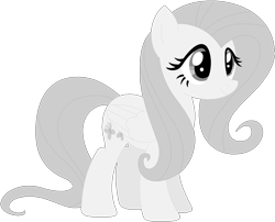 Size: 1024x828 | Tagged: safe, artist:ra1nb0wk1tty, character:fluttershy, species:pegasus, species:pony, female, mare, monochrome, simple background, smiling, solo, transparent background