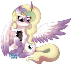 Size: 1014x920 | Tagged: safe, artist:tambelon, character:king sombra, oc, oc only, oc:princess muse, species:alicorn, species:pony, alicorn oc, female, jewelry, mare, plushie, solo