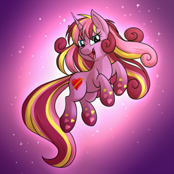 Size: 1280x1280 | Tagged: safe, artist:sugaryviolet, oc, oc only, oc:sugary violet, species:pony, species:unicorn, cute, female, heart, levitation, magic, mare, multicolored hair, open mouth, rainbow power, self-levitation, smiling, solo, stars, telekinesis