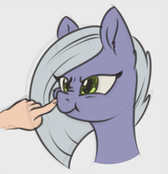 Size: 549x568 | Tagged: safe, artist:dusthiel, character:limestone pie, species:earth pony, species:human, species:pony, annoyed, boop, cute, female, limabetes, madorable, mare, scrunchy face