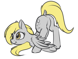 Size: 1018x767 | Tagged: safe, artist:dusthiel, character:derpy hooves, species:pegasus, species:pony, colored sketch, dock, face down ass up, featureless crotch, female, mare, plot, raised tail, simple background, solo, tail, underhoof, white background
