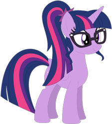 Size: 1024x1139 | Tagged: safe, artist:ra1nb0wk1tty, character:twilight sparkle, character:twilight sparkle (alicorn), character:twilight sparkle (scitwi), species:alicorn, species:pony, equestria girls ponified, female, glasses, ponified, ponytail, scitwilicorn, simple background, solo, transparent background