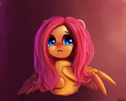 Size: 2500x2000 | Tagged: safe, artist:miokomata, character:fluttershy, species:pegasus, species:pony, bust, crying, fangs, female, freckles, mare, open mouth, sad, solo, spread wings, teary eyes, wings