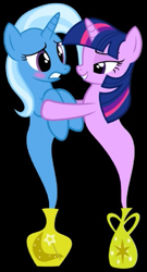 Size: 275x508 | Tagged: safe, artist:navitaserussirus, edit, character:trixie, character:twilight sparkle, asktwixiegenies, ship:twixie, cropped, female, lesbian, shipping
