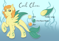 Size: 4092x2893 | Tagged: safe, artist:sugaryviolet, oc, oc:coral charm, species:pegasus, species:pony, hippocampus, male, merpony, reference sheet, seaquestrian pegasus, solo, stallion