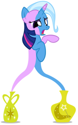 Size: 330x528 | Tagged: safe, artist:navitaserussirus, character:trixie, character:twilight sparkle, asktwixiegenies, ship:twixie, female, fusion, genie, lesbian, shipping, we have become one