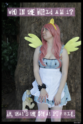 Size: 3456x5184 | Tagged: safe, artist:krazykari, character:fluttershy, species:human, alice in wonderland, breasts, cleavage, clothing, cosplay, costume, crossover, dress, female, high res, irl, irl human, photo, solo