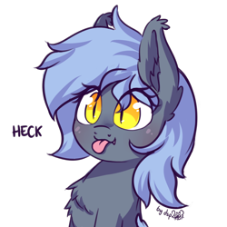 Size: 1024x1024 | Tagged: safe, artist:dsp2003, oc, oc only, oc:panne, species:bat pony, species:pony, bat pony oc, blep, bust, chest fluff, cute, cute little fangs, ear fluff, fangs, female, heck, mare, mlem, silly, simple background, solo, tongue out, transparent background