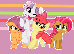 Size: 629x456 | Tagged: safe, artist:jessy, character:apple bloom, character:babs seed, character:scootaloo, character:sweetie belle, species:pegasus, species:pony, cutie mark crusaders