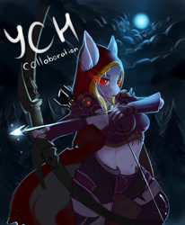 Size: 3300x4000 | Tagged: safe, artist:chapaevv, species:anthro, advertisement, armor, armpits, arrow, bow, collaboration, commission, looking at you, moon, night, solo, sylvanas windrunner, unconvincing armor, warcraft, wood, world of warcraft, your character here