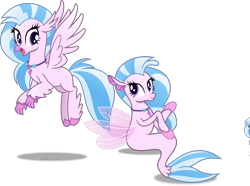 Size: 6523x4845 | Tagged: safe, artist:vector-brony, character:silverstream, species:classical hippogriff, species:hippogriff, species:seapony (g4), spoiler:s08, absurd resolution, duality, female, flying, simple background, solo, transparent background, vector