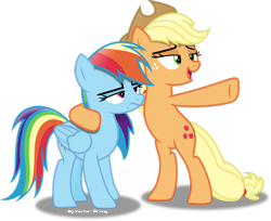 Size: 1024x837 | Tagged: safe, artist:vector-brony, character:applejack, character:rainbow dash, species:earth pony, species:pegasus, species:pony, episode:grannies gone wild, g4, my little pony: friendship is magic, clothing, cowboy hat, female, hat, multicolored hair, simple background, smiling, stetson, transparent background, unamused
