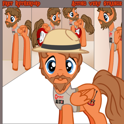 Size: 1400x1400 | Tagged: safe, artist:grapefruitface1, oc, oc:fret rutherford, species:pony, 80s, album cover, beard, clothing, facial hair, guitar, hat, mike rutherford, ponified, pony creator, solo, stretchy