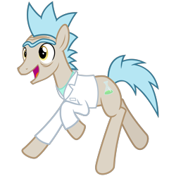 Size: 3000x3000 | Tagged: safe, artist:cheezedoodle96, character:pony rick, species:earth pony, species:pony, episode:grannies gone wild, g4, my little pony: friendship is magic, .svg available, clothing, jumping, lab coat, male, ponified, rick and morty, rick sanchez, running, shirt, simple background, solo, stallion, svg, transparent background, unibrow, vector