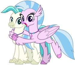 Size: 3700x3200 | Tagged: safe, artist:cheezedoodle96, character:silverstream, character:terramar, species:classical hippogriff, species:hippogriff, episode:school daze, episode:surf and/or turf, g4, my little pony: friendship is magic, .svg available, brother and sister, cute, diastreamies, duo, female, happy, hug, looking at you, male, raised hoof, siblings, simple background, smiling, svg, terrabetes, transparent background, vector