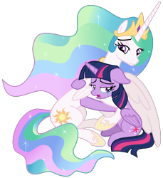 Size: 3200x3500 | Tagged: safe, alternate version, artist:cheezedoodle96, character:princess celestia, character:twilight sparkle, character:twilight sparkle (alicorn), species:alicorn, species:pony, episode:horse play, g4, my little pony: friendship is magic, .svg available, affection, apology, comforting, comforting twilight, crying, duo, female, floppy ears, forgiveness, hug, mare, momlestia, momlestia fuel, motherly, reconciliation, remorse, sad, scene interpretation, simple background, sitting, svg, transparent background, vector, winghug