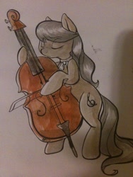 Size: 768x1024 | Tagged: safe, artist:php27, character:octavia melody, species:earth pony, species:pony, bipedal, cello, eyes closed, female, mare, musical instrument, solo, traditional art, watercolor painting