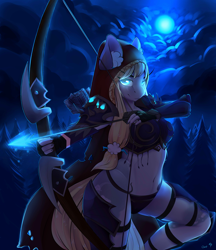 Size: 3300x3814 | Tagged: safe, artist:chapaevv, artist:empaws, oc, oc only, oc:popurri jewel, species:anthro, archery, armor, bow, collaboration, female, looking at you, magic, moon, night, solo, sylvanas windrunner, tree, unconvincing armor, warcraft, weapon, world of warcraft