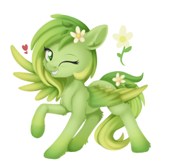 Size: 954x932 | Tagged: safe, artist:dusthiel, oc, species:pegasus, species:pony, female, flower, flower in hair, heart, mare, one eye closed, simple background, solo, transparent background, wink