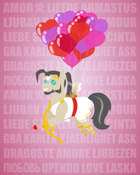 Size: 1024x1280 | Tagged: safe, artist:aha-mccoy, oc, oc only, oc:ross mclovin, species:earth pony, species:pony, animated, arrow, ask, balloon, beard, bow (weapon), bow and arrow, clothing, costume, cupid, facial hair, floating, glasses, male, nopony-ask-mclovin, pointy ponies, solo, stallion, tumblr, weapon