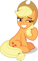 Size: 996x1599 | Tagged: safe, artist:frownfactory, character:applejack, species:earth pony, species:pony, episode:non-compete clause, g4, my little pony: friendship is magic, .svg available, clothing, eyes half closed, female, grin, hat, lidded eyes, mare, simple background, sitting, smiling, smug, solo, svg, transparent background, vector