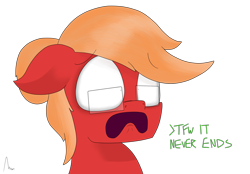 Size: 2423x1683 | Tagged: safe, artist:moonatik, oc, oc only, oc:moonatik, species:pony, glasses, greentext, hair bun, scared, signature, simple background, solo, text, transparent background, writing