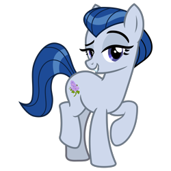 Size: 3200x3200 | Tagged: safe, alternate version, artist:cheezedoodle96, character:ever essence, species:earth pony, species:pony, .svg available, balancing, female, headcanon, lilac, lip bite, looking at you, mare, missing accessory, raised hoof, simple background, smiling, solo, svg, transparent background, vector