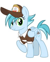 Size: 3200x4000 | Tagged: safe, artist:cheezedoodle96, character:rainy day, species:pegasus, species:pony, episode:the break up break down, .svg available, background pony, clothing, female, hat, looking at you, mailmare, mailmare hat, mare, raised hoof, shirt, simple background, smiling, solo, svg, transparent background, vector