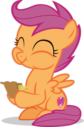 Size: 1290x1931 | Tagged: safe, artist:frownfactory, character:scootaloo, species:pegasus, species:pony, episode:the break up break down, .svg available, cute, cutealoo, cutie mark, eating, eyes closed, female, filly, food, pie, simple background, sitting up, solo, svg, the cmc's cutie marks, transparent background, vector, wings