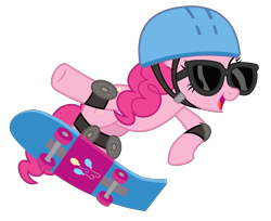 Size: 6000x4906 | Tagged: safe, artist:masem, character:pinkie pie, species:earth pony, species:pony, episode:testing testing 1-2-3, g4, my little pony: friendship is magic, .svg available, absurd resolution, cutie mark, elbow pads, female, helmet, knee pads, mare, simple background, skateboard, solo, sunglasses, transparent background, vector