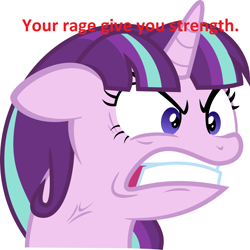 Size: 3500x3502 | Tagged: safe, artist:xebck, edit, character:starlight glimmer, angry, caption, cross-popping veins, faec, female, image macro, improper grammar, meme, quiet, rage, rage face, ragelight glimmer, shut up twilight, simple background, solo, vector, vein bulge, white background